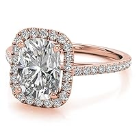 10K Solid Rose Gold Handmade Engagement Rings 5.0 CT Elongated Cushion Cut Moissanite Diamond Solitaire Wedding/Bridal Ring Set for Wife, Promise Rings