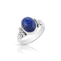 Natural 925 Sterling Silver Oval Gemstone Cocktail Ring Bridal Jewelry for Women and Girls/Tiger Eye/Amethyst/Lapis Lazuli/Black Onyx