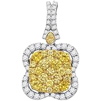 The Diamond Deal 14kt White Gold Womens Round Yellow Diamond Quatrefoil Frame Cluster Pendant 1-5/8 Cttw