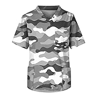 Christmas Scrub Tops for Men 2023 Funny Printed Short Sleeve V-Neck Holiday Shirts with Pockets S-5xl