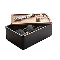 YAMAZAKI Home Accessory Box With Wooden Lid For Jewelry, Watches, or Sunglasses - Polystone