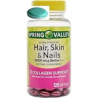 Spring Valley Hair, Skin & Nails Dietary Supplement, Gel Capsules, 5,000 Mcg, 120 Count + 1 Mini Pill Container (Color Varies)