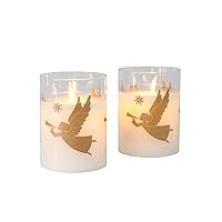 Battery Operated LED Glass Candles with Moving Flame, Angels - Set of 2
