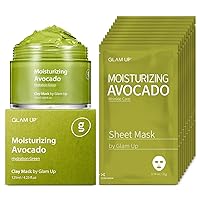 Moisture Avocado Sheet Mask (10 sheets) & Avocado Clay Mask- Vegan Face Mask, Deep Deep Hydration and Cleansing Pores, Clean Beauty