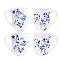 Sonemone Ink Flower Ceramic 16oz Mugs, Set of 4, for Coffee, Tea, Drinks, Microwave & Dishwasher Safe