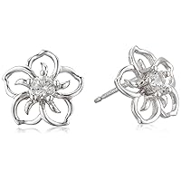 Amazon Collection Sterling Silver Created White Sapphire Flower Stud Earrings