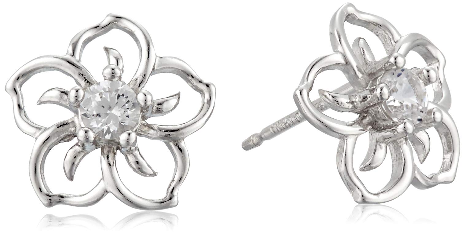 Amazon Collection Sterling Silver Sky Flower Stud Earrings