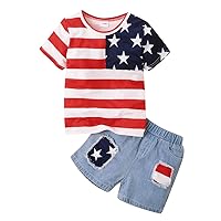 Mud Kingdom Little Boys Denim Shorts Sets Cartoon Printing Summer Casual