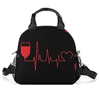 Unisex 300D Polyester Blood Donation Concept Lunch Box with Heartbeat Design, 10.04