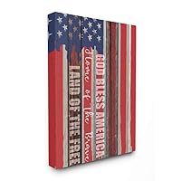 Stupell Industries God Bless America Wood Grain Flag Red White Blue Americana, Designed by Kim Allen Wall Art, 24 x 30, Canvas