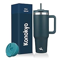 40 oz Tumbler with Handle and 2 Straws,2 in 1 Lid Insulated Water Bottle Stainless Steel Travel Coffee Mug,Navy blue