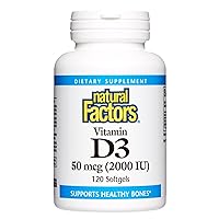 Natural Factors, Vitamin D3 2000 IU (50 mcg), Supports Strong Bones, Muscles and Immune Function, 120 Softgels