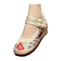 Chinese Traditional Phoenix Breading Embroidered Oxfords Sole Casual Dancing Shoes Beige