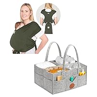 Keababies Baby Wraps Carrier, D-Lite Baby Wrap and Baby Diaper Caddy Organizer - Easy-Wearing, Adjustable Baby Sling Carrier Newborn to Toddler - Large Baby Organizer