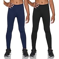 1 or 2 Pack Kid's & Boys & Girls Thermal Compression Pants, Athletic Sports Leggings & Running Tights Bottoms