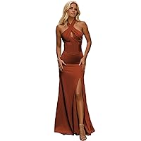 Long Prom Dresses with Slit Satin Mermaid Bridesmaid Dress for Women Cut Out Evening Party Gown