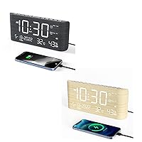 (Gray + Yellow) Digital Alarm Clock with Weekday/Weekend Mode, Dual Alarm,Adjustable Volume,Temperature & Humidity Monitor, Calendar,5 Levels Dimmer,12/24H,Wooden Loud Clock for Heavy Sleepe