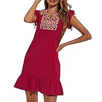 Summer Dresses for Women 2024, Womens Casual Embroidered Sleeveless Petite Solid Color Short Dress, S, XL
