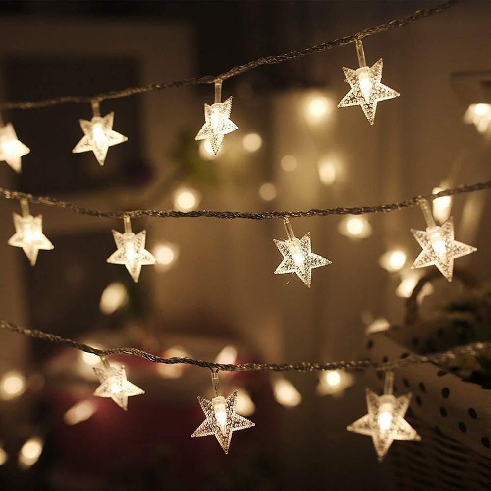 Twinkle Star 100 LED Star String Lights, Plug in Fairy String Lights Waterproof, Extendable for Indoor, Outdoor, Wedding Party, Christmas Tree, New Year, Garden Decoration, Warm White