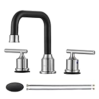 WOWOW 3 Hole Bathroom Faucet Widespread Bathroom Sink Faucet 8 inch, 3 Piece Vanity Faucet with Drain, Brushed Nickel and Matte Black Tall Basin Tap 2 Handle