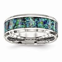 Stainless Steel Engravable Beveled Edge Polished With Blue Simulated Opal 8mm Mens Ring Jewelry for Men - Ring Size Options: 10 10.5 11 11.5 12 12.5 13 7 7.5 8 8.5 9 9.5