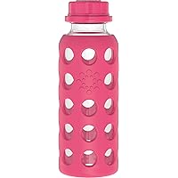 Lifefactory 9-Ounce BPA-Free Glass Water Bottle with Flat Cap and Silicone Sleeve, Raspberry