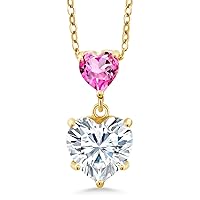 Gem Stone King 18K Yellow Gold Plated Silver Pink Mystic Topaz Pendant with Chain Set with Moissanite (2.40 Cttw)