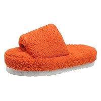 2022 Women New One-Word Thick-Soled Warm Women's Shoes Embossed Cotton Drag Outdoor All-Match Casual Slippers(Size:43 EU,Color:Orange)