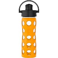 Lifefactory 16-Ounce Glass Water Bottle with Active Flip Cap and Protective Silicone Sleeve, Marigold