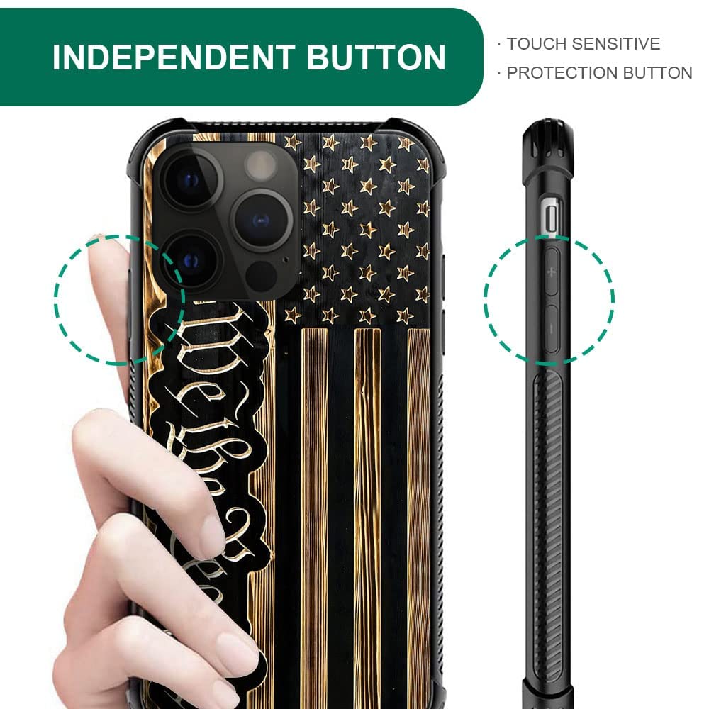 DAIZAG Compatible with Case for iPhone 14 Pro, We The People USA Flag Wood Grain American Flag iPhone 14 Pro Cases for Man Woman, All-Round Protection Shockproof Anti-Scratches TPU Case Apple Cover