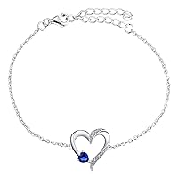 YL Bracelet Heart 925 Sterling Silver Cut 12 Birthstone Cubic Zirconia Love Bracelet for Mother Women