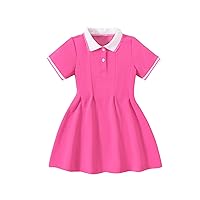 SOLY HUX Toddler Girl's Contrast Collar Button Front Short Sleeve Dress Pleated A Line Summer Dresses