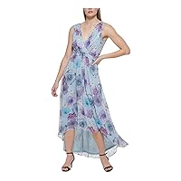 Jessica Howard Womens Petites Floral Maxi Fit & Flare Dress Blue 10P