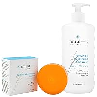 Mirai Clinical Dynamic Odor Defense Bundle: Purifying Body Wash (9.29 Fl oz) & Persimmon Soap Bar (100g) - Nonenal Defense with Persimmon & Green Tea - Japanese Natural Odor Solutions for Women & Men