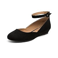 DREAM PAIRS Women's Revona Low Wedge Ankle Strap Flats Shoes