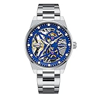 Men Skeleton Automatic Self-Winding Mechanical Business Wristwatch Luminous Stainless Steel Vintage Wrist Watch Sapphire Crystal Waterproof Classic Clock