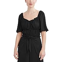 BCBGMAXAZRIA Women's Fitted Short Poof Sleeve Sweetheart Neck Top