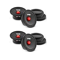 DS18 4X 6.5 Speakers with Foam Speaker Rings, Midrange, Red Aluminum Bullet, 480W Max, 4 Ohm Quality Audio Door Speakers for Car or Truck Stereo Sound System - 4X Speakers and 2X Pair of Fast Rings