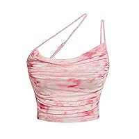 Floerns Women's Plus Size Sleeveless Tie Dye Draped Ruched Crop Cami Top