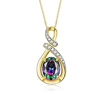 Yellow Gold Plated Silver Classic Designer Necklace: Gemstone & Diamond Pendant, 18