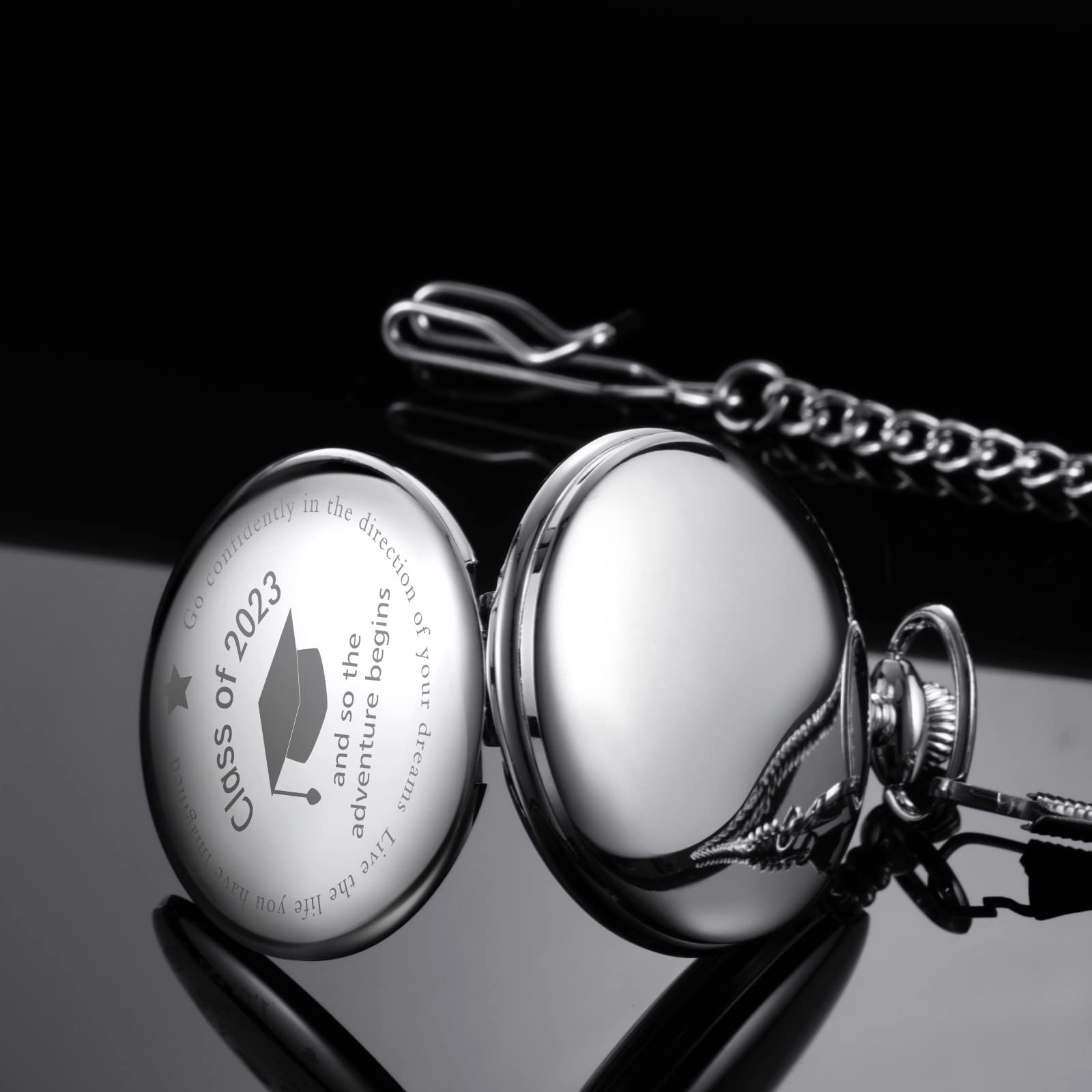 2 Pieces Class of 2023 Pocket Watch Graduation Gift So The Adventure Begins Graduation Gift with Storage Box and Chain for College High School Graduation