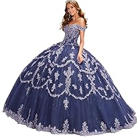 Women's Off Shoulder Quinceanera Dresses Tulle Ball Gown Beaded Prom Dress