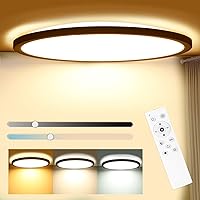 Flush Mount LED Ceiling Light Dimmable with Remote Control, 15.3 Inch 35W 3 Color Temperature Close to Ceiling Light 3000-6500K, Modern Ultra-Thin Round Ceiling Lamp, for Bedroom