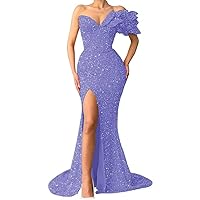 Mermaid Sequin Prom Dresses Long Ball Gowns with Slit Off Shoulder Formal Evening Party Gowns for Women