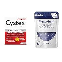 Cystex Dual Action UTI Pain Relief & Mentadent Premium Double Thread Floss Picks with Toothpicks, 150 Count