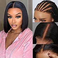 Nadula Bye Bye Knots Bob Wig Human Hair Pre-Bleached Invisible Knots 7x5 HD Lace Front Put on and Go Glueless Short Bob Wigs Pre Plucked Pre Cut Hairline 180% Density 10inch