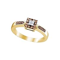 Brandy Diamond® 10k Yellow Gold Chocoalte Brown Diamond Lovely Elegant Princess Design Ring 1/4 Ctw.