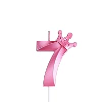 3.15 inch Pink 7 Birthday Candles,3D Crown Number 7 Cake Topper for Birthday Decorations