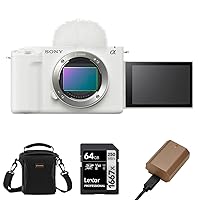 Sony ZV-E1 Full-Frame Interchangeable Lens Mirrorless Vlog Camera, White - Bundle with Alpine 120 Shoulder Bag, 64GB UHS-II SDXC Memory Card, Extra Battery