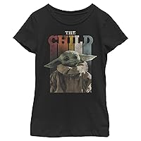 The Mandalorian Girl's Star Wars The Child Distressed Colorful Poster T-Shirt - Black - Medium